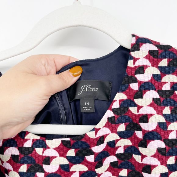 J. Crew Sheath Portfolio Dress Size 14 Red Geo Print Sleeveless Lined Career - Picture 6 of 12